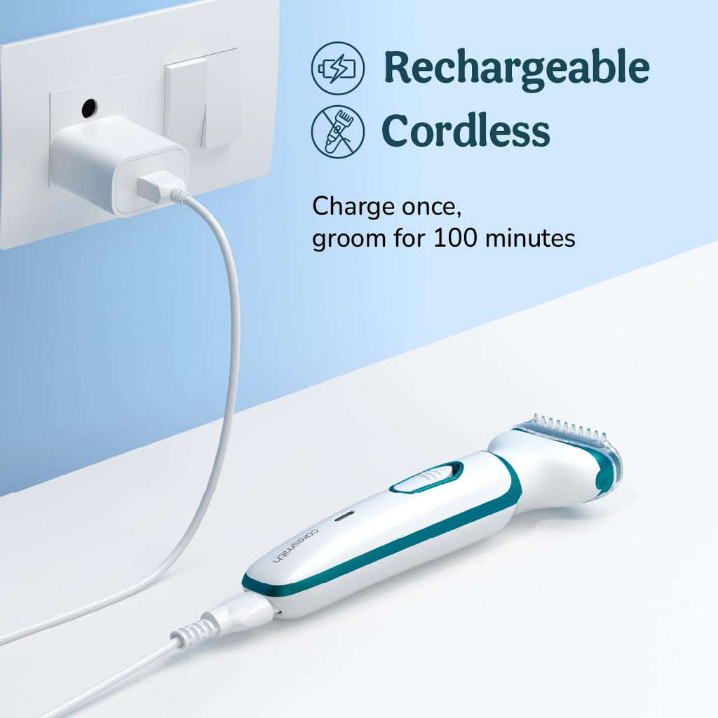 Caresmith Bloom 4 in 1 Face & Body Hair Trimmer for Women | 3 Heads- Body Trimmer & Shaver, Face Trimmer & Eyebrow Trimmer | Rechargeable | Hair Removal Machine for Women, Green