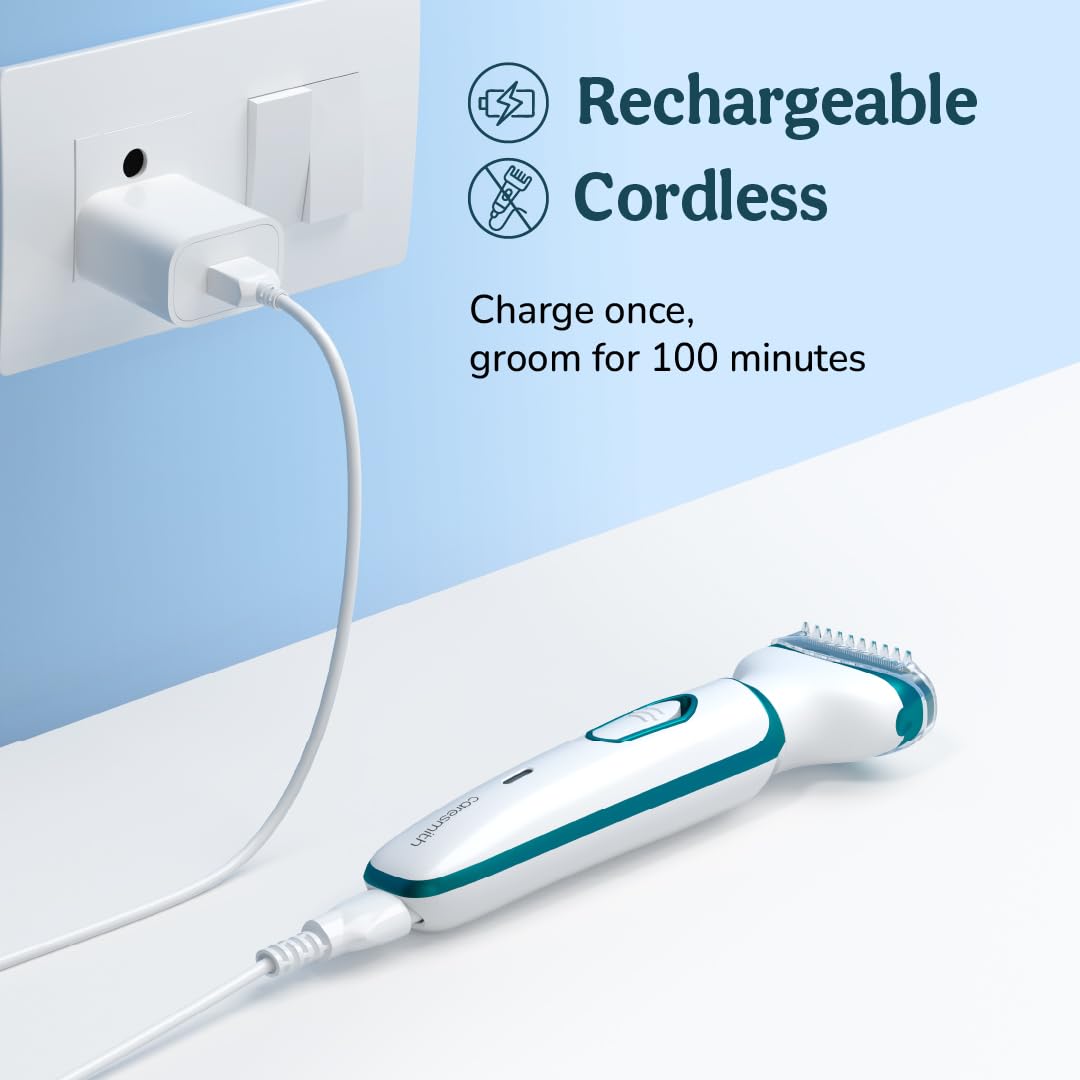 Caresmith Bloom 4 in 1 Face & Body Hair Trimmer for Women | 3 Heads- Body Trimmer & Shaver, Face Trimmer & Eyebrow Trimmer | Rechargeable | Hair Removal Machine for Women, Green