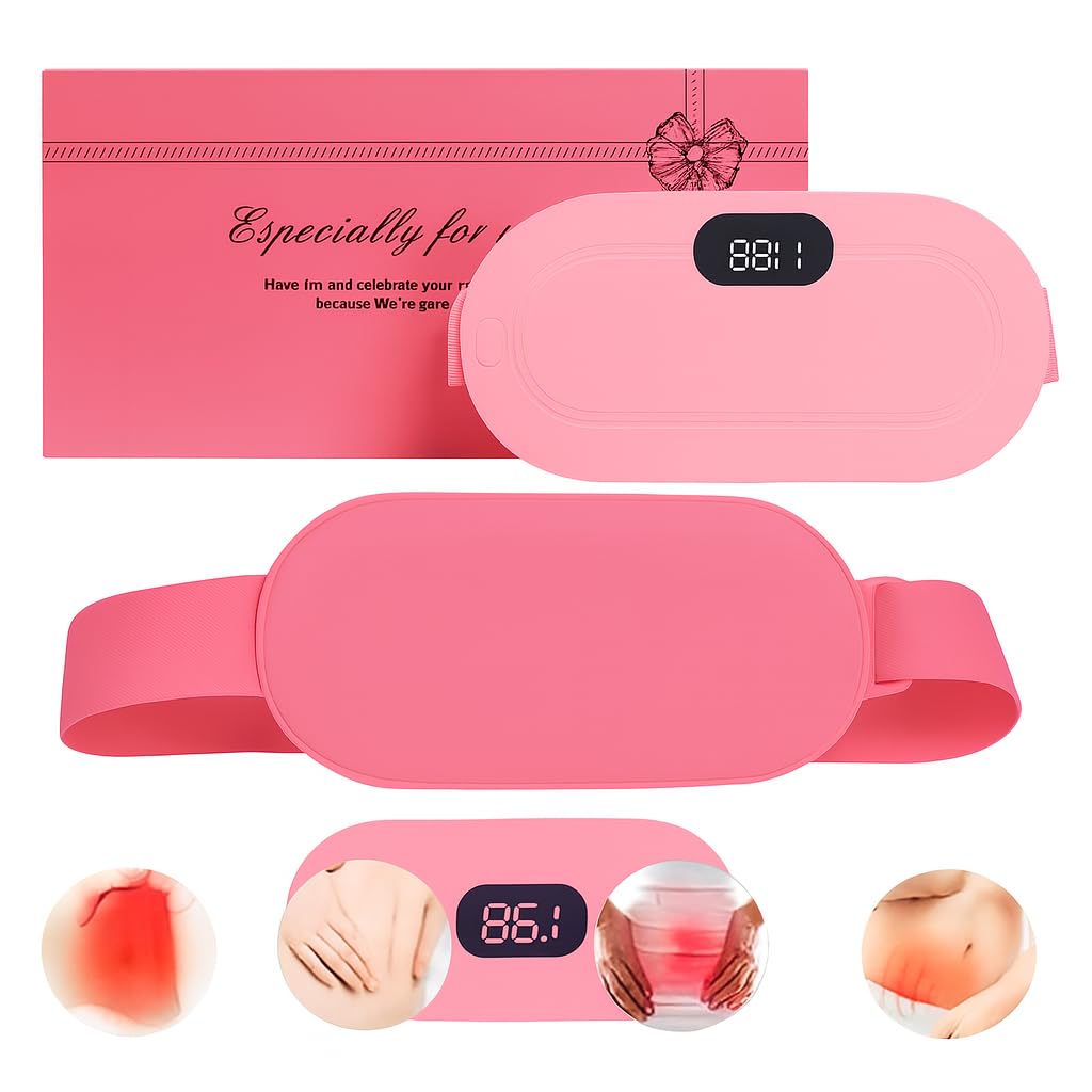 Period Cramp Relief Heating Pad Pain Device with 4 Massage Modes for Menstrual Pain and Belly or Back Pain Relief, LED Display, Comfortable Belt