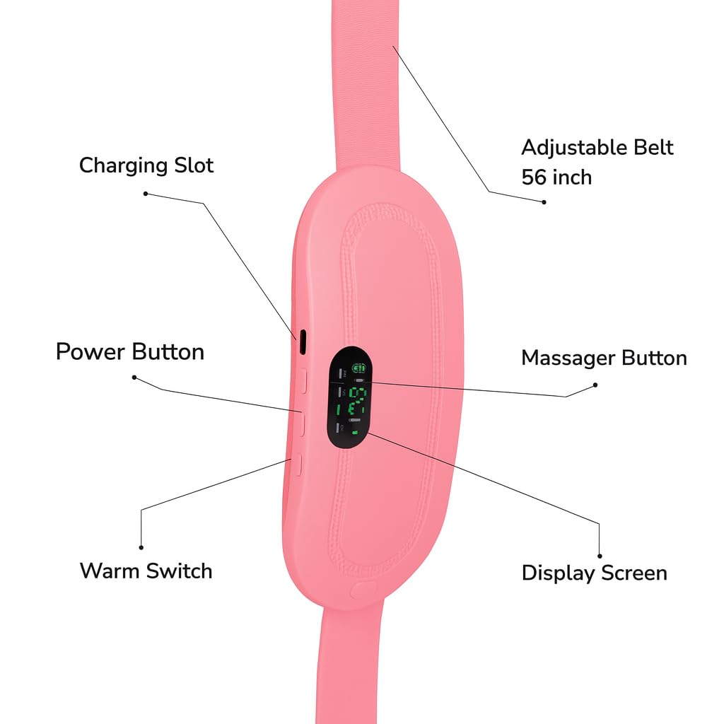 Period Cramp Relief Heating Pad Pain Device with 4 Massage Modes for Menstrual Pain and Belly or Back Pain Relief, LED Display, Comfortable Belt