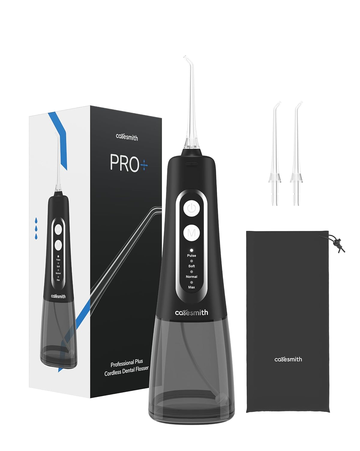 Caresmith Pro+ Cordless Oral Power Flosser | 4 Modes of Different Water Pressure Power | 300 ml Large Detachable Water Tank | IPX7 Waterproof | 2 Jet Tips