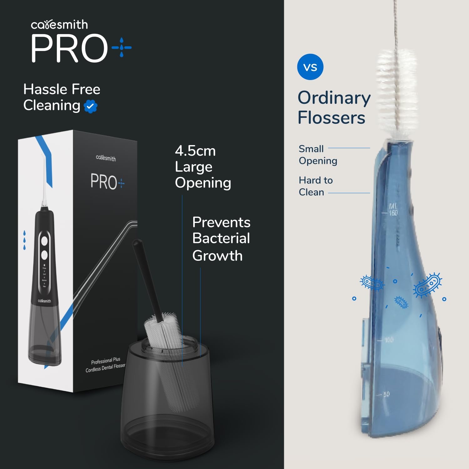 Caresmith Pro+ Cordless Oral Power Flosser | 4 Modes of Different Water Pressure Power | 300 ml Large Detachable Water Tank | IPX7 Waterproof | 2 Jet Tips
