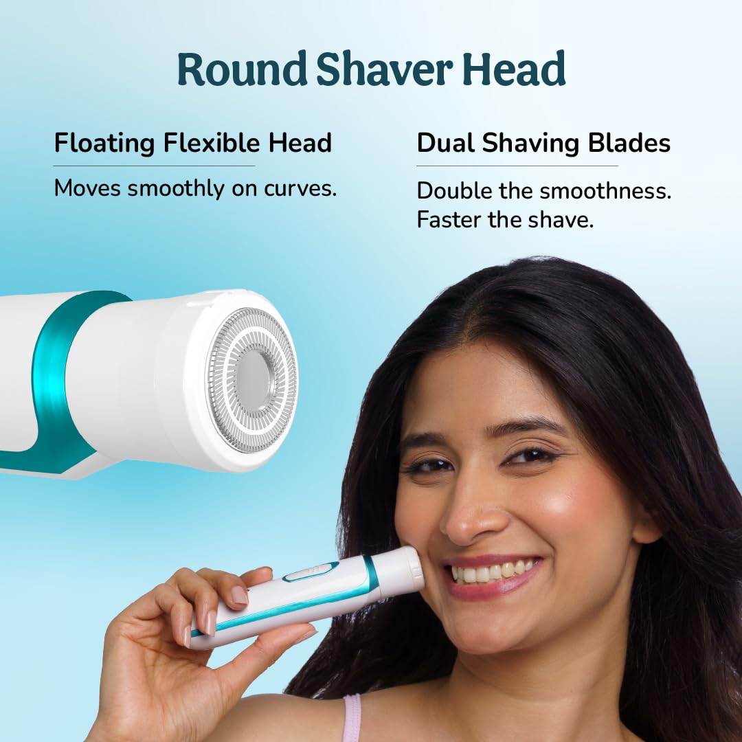 Caresmith Bloom 4 in 1 Face & Body Hair Trimmer for Women | 3 Heads- Body Trimmer & Shaver, Face Trimmer & Eyebrow Trimmer | Rechargeable | Hair Removal Machine for Women, Green