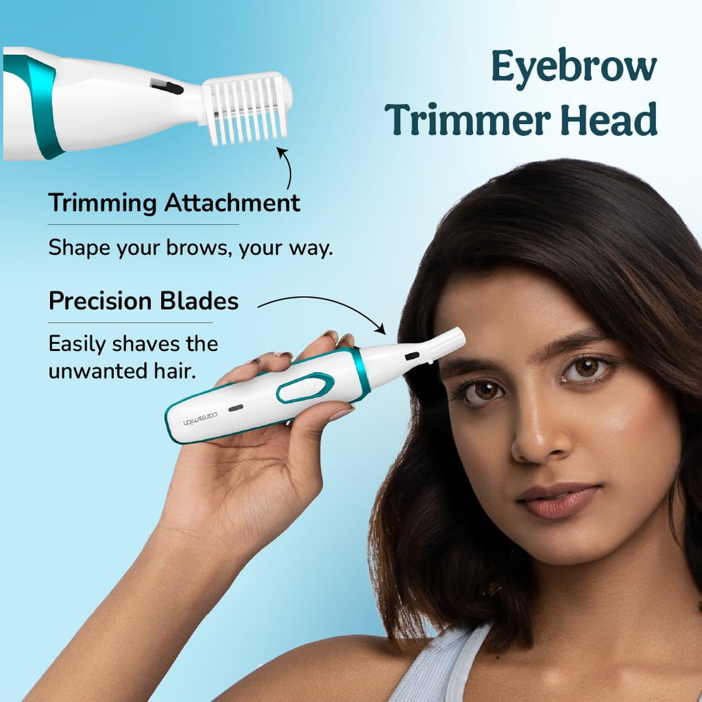 Caresmith Bloom 4 in 1 Face & Body Hair Trimmer for Women | 3 Heads- Body Trimmer & Shaver, Face Trimmer & Eyebrow Trimmer | Rechargeable | Hair Removal Machine for Women, Green