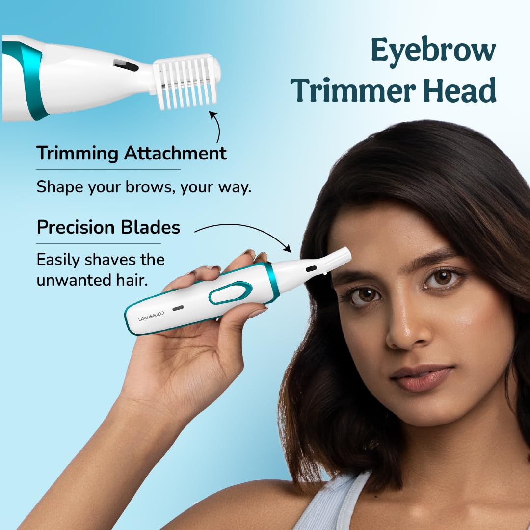 Caresmith Bloom 4 in 1 Face & Body Hair Trimmer for Women | 3 Heads- Body Trimmer & Shaver, Face Trimmer & Eyebrow Trimmer | Rechargeable | Hair Removal Machine for Women, Green