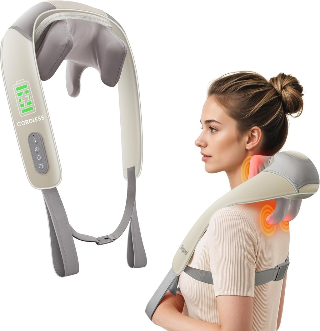 DADLM® Necck and Back Massager, Necck Massager with Heating, Body Massager for Body Aches and Pains Relief, Electric Wearable 5D Cervical Neck Massage Machine for Deep Tissue Neck, Back, Shoulders, Waist and Legs (Cream)