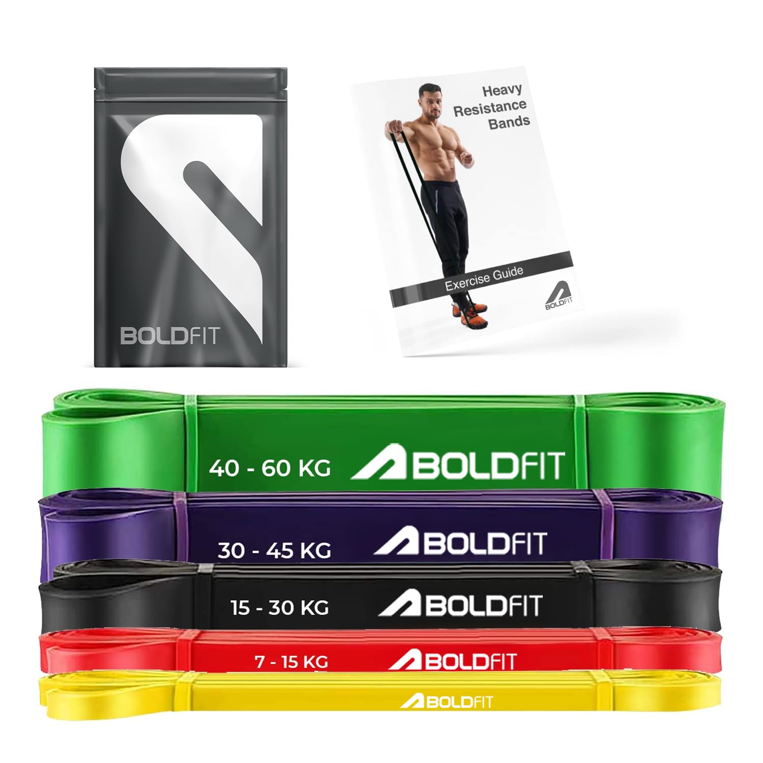 Boldfit Heavy Resistance Band for Exercise & Stretching, Pull Up Band Suitable in Home & Gym Workout, Power Bands for Men & Women. (Yellow 3-7kg Resistances)(Material: Natural Rubber)