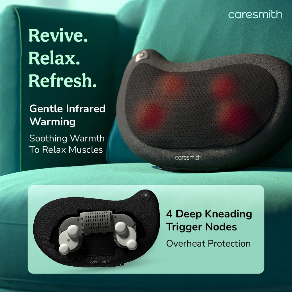 Revive Cushion Massager Machine for Pain Relief | Neck and Back Pain Relief with Shaitsu Infrared Heat Therapy