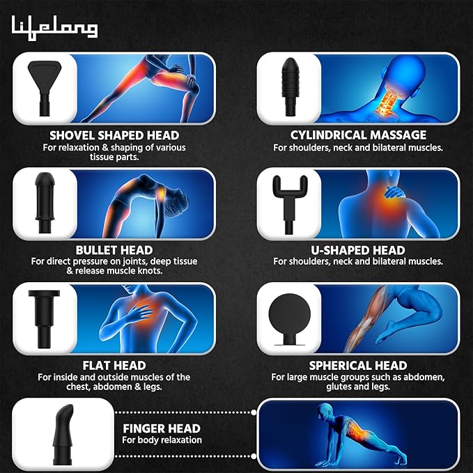 life long ViberX Massager/Massage Machine for Pain Relief/Fascial Gun/Deep Tissue Handheld Body Massager for Men and Women - Black