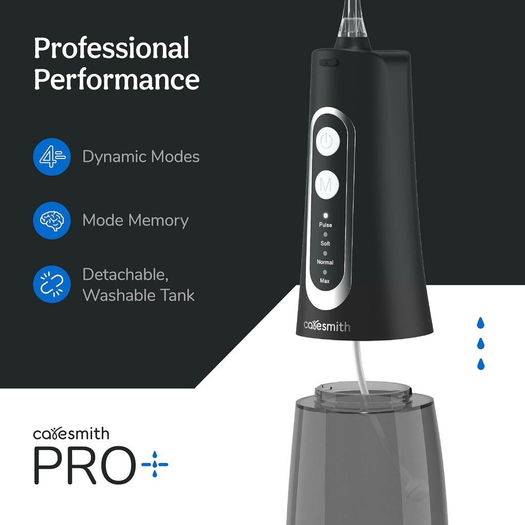 Caresmith Pro+ Cordless Oral Power Flosser | 4 Modes of Different Water Pressure Power | 300 ml Large Detachable Water Tank | IPX7 Waterproof | 2 Jet Tips