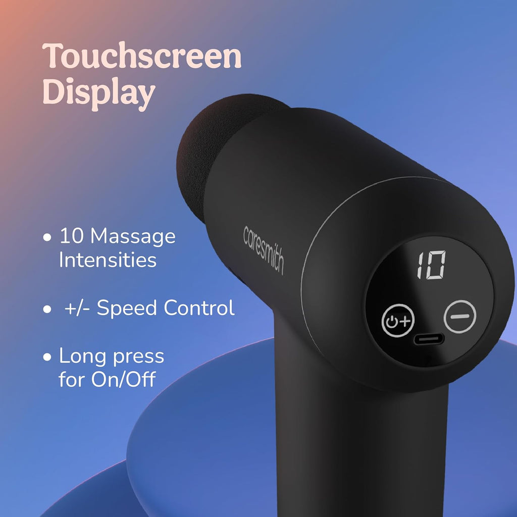 CARESMITH Charge Boost Max Massage Gun with Touch Screen Display | Massage Machine for Body Pain | Massager with 10 Speeds, Black