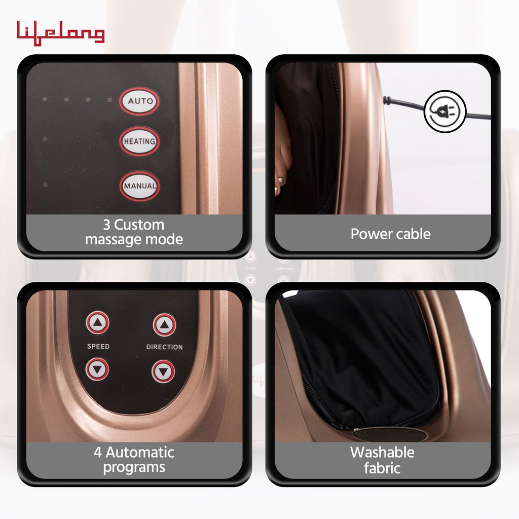 Lifelong Foot Massager Machine for Pain Relief with Kneading function - Also used as Leg Calf Massager - Corded Electric Foot Massage Machine for Home with Customizable Settings (LLM72, Brown)