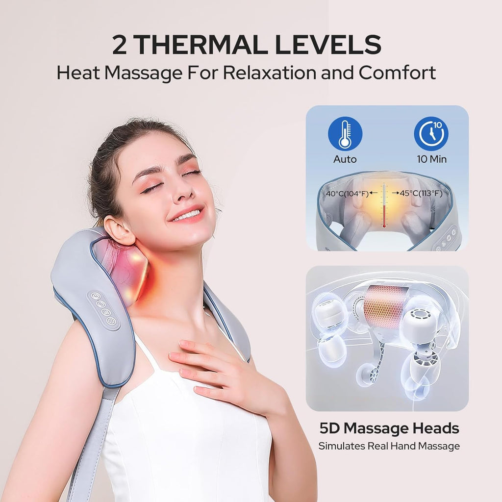 DADLM® Necck and Back Massager, Necck Massager with Heating, Body Massager for Body Aches and Pains Relief, Electric Wearable 5D Cervical Neck Massage Machine for Deep Tissue Neck, Back, Shoulders, Waist and Legs (Cream)