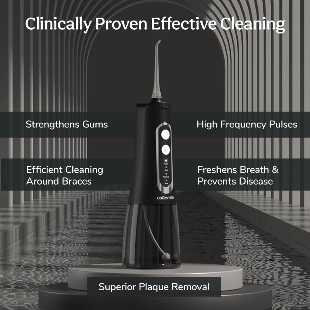 Caresmith Pro+ Cordless Oral Power Flosser | 4 Modes of Different Water Pressure Power | 300 ml Large Detachable Water Tank | IPX7 Waterproof | 2 Jet Tips