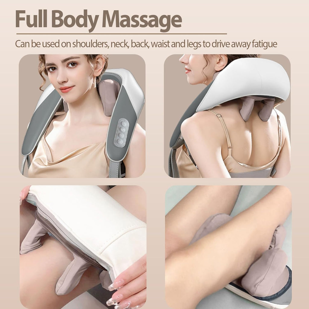 DADLM® Necck and Back Massager, Necck Massager with Heating, Body Massager for Body Aches and Pains Relief, Electric Wearable 5D Cervical Neck Massage Machine for Deep Tissue Neck, Back, Shoulders, Waist and Legs (Cream)