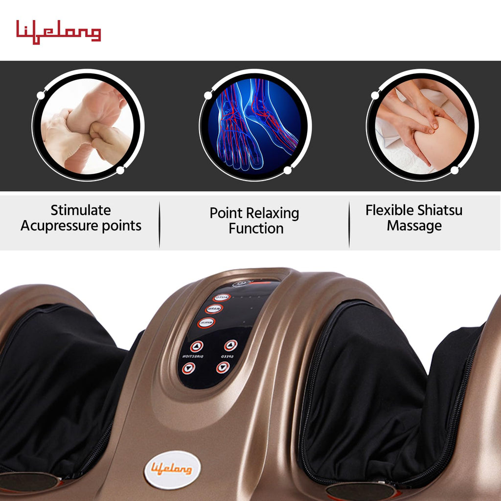 Lifelong Foot Massager Machine for Pain Relief with Kneading function - Also used as Leg Calf Massager - Corded Electric Foot Massage Machine for Home with Customizable Settings (LLM72, Brown)