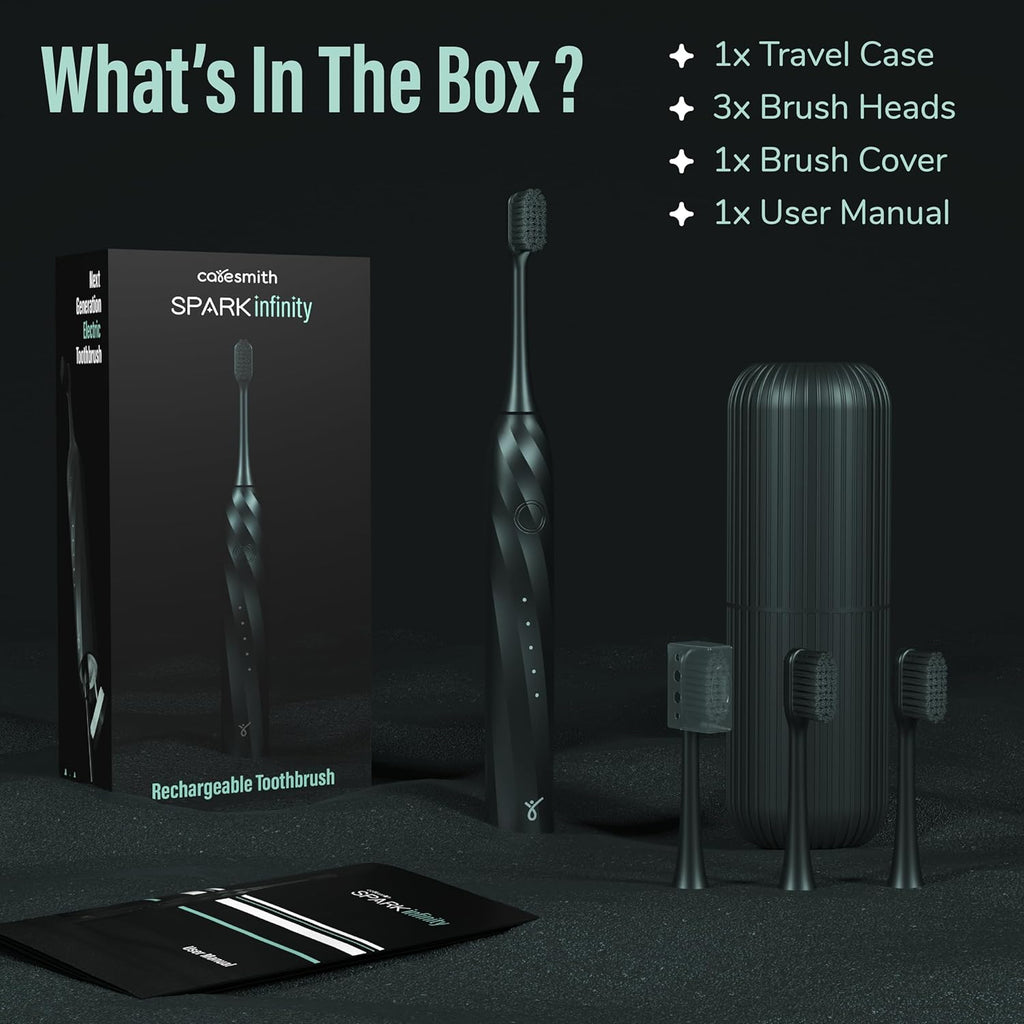 Caresmith SPARK Infinity Electric Toothbrush | 3 Brush Heads & Travel Case | 5 Operational Modes | Electric Brush for Adult | Black,Smart Toothbrush