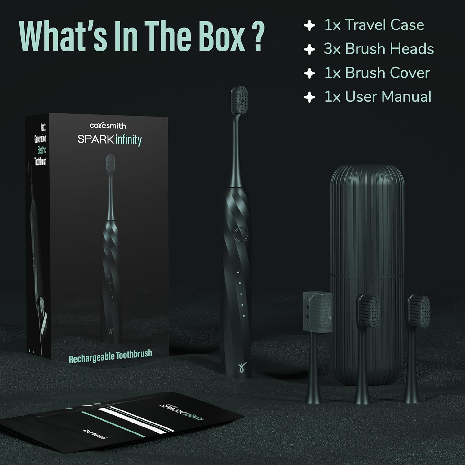 Caresmith SPARK Infinity Electric Toothbrush | 3 Brush Heads & Travel Case | 5 Operational Modes | Electric Brush for Adult | Black,Smart Toothbrush