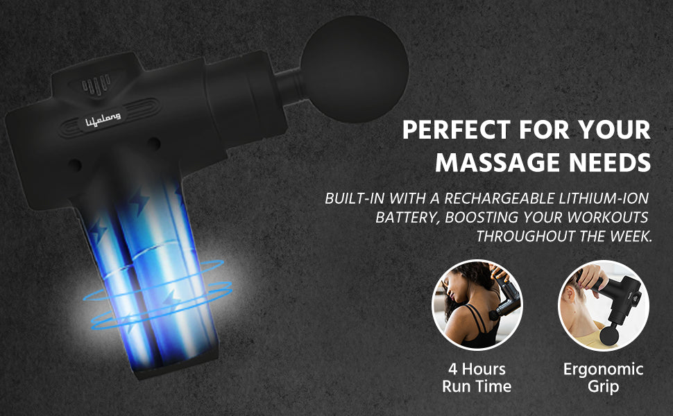life long ViberX Massager/Massage Machine for Pain Relief/Fascial Gun/Deep Tissue Handheld Body Massager for Men and Women - Black